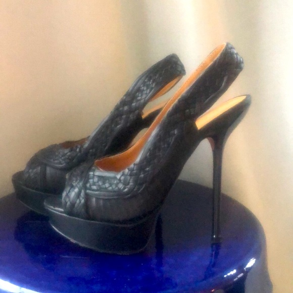 L.a.m.b. Lamb Gwen stefani Keaton braided leather platform sling back stiletto - Picture 5 of 16